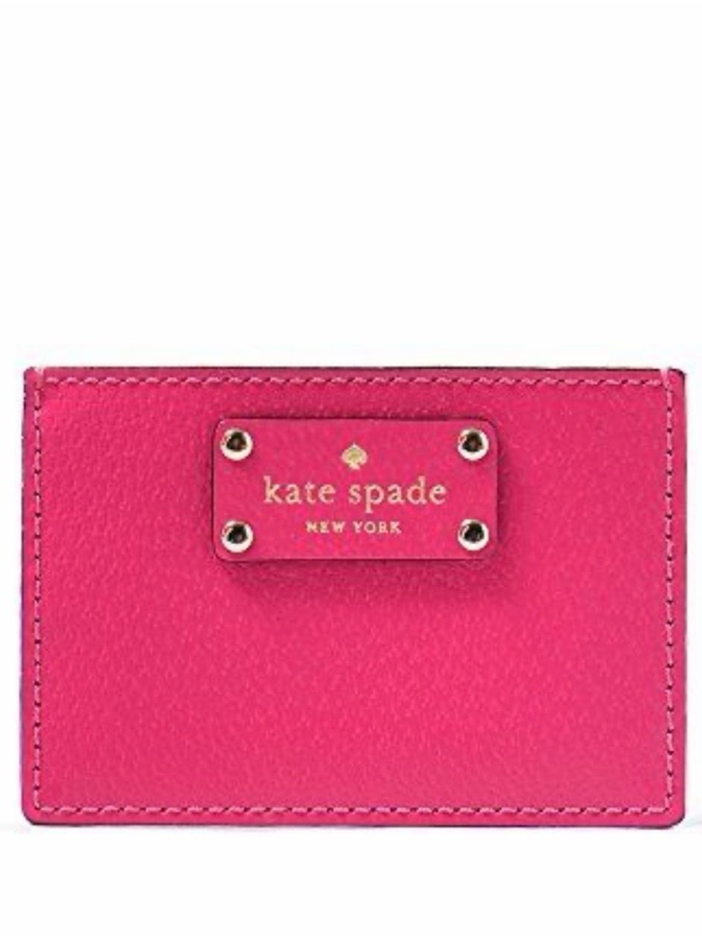 kate spade Hot Pink Leather Card Holder with Logo Plaque